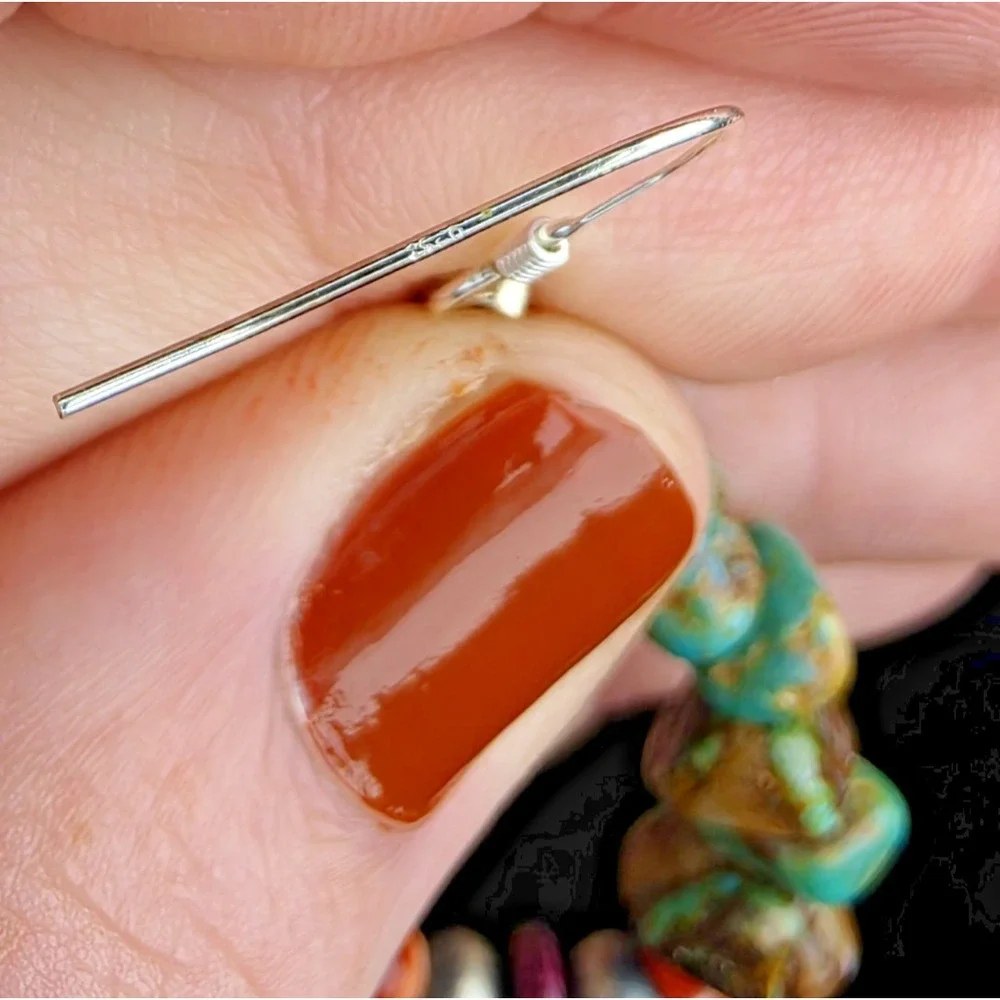Turquoise‎ Nugget Dangle Earrings Red Coral Navajo Pearls 2